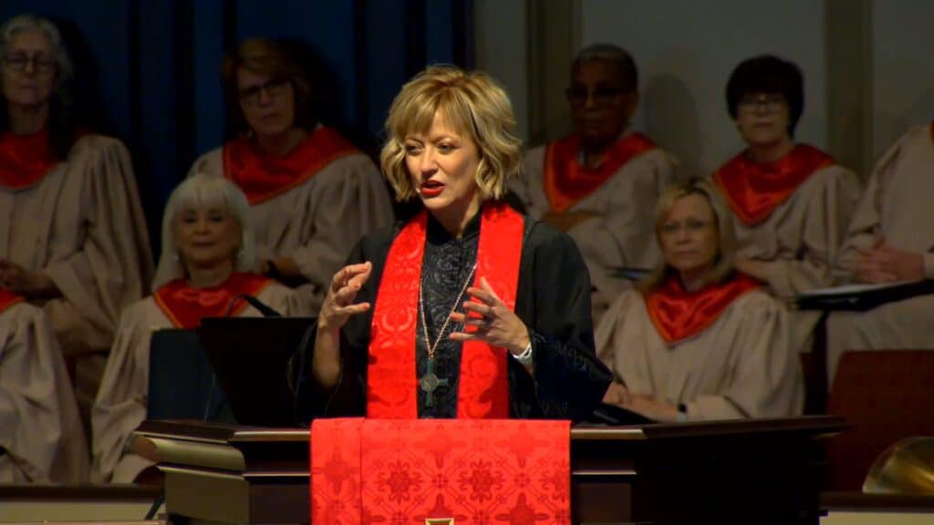 Pastor Maggie Dunaway in Traditional Worship