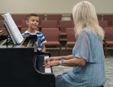A student taking voice lessons with Nancy Beard