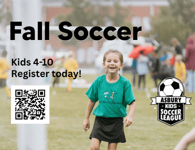 Kids ages 4-10 can play soccer at Asbury this fall! Practices begin the week of August 24.