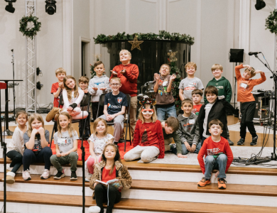 The Christmas story will be retold by adorable kindergarten-fifth graders in Modern Worship at 11:00 a.m.
