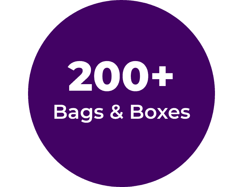 200+ bags and boxes