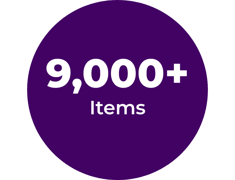 9,000+ items